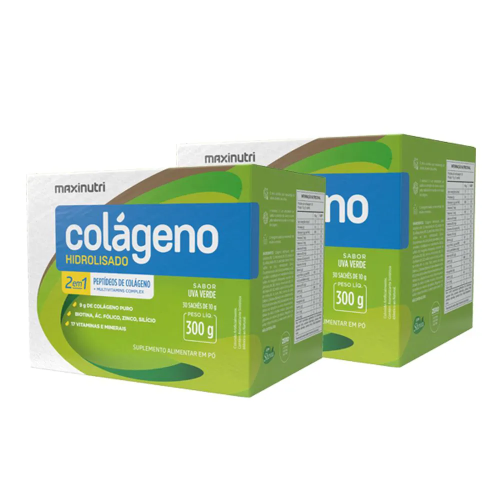 KIT 2 COLáGENO HIDROLISADO 30 SACHES UVA VERDE MAXINUTRI