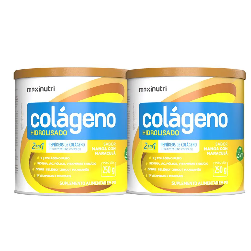 KIT 2 COLáGENO HIDROLISADO MANGA COM MARACUJá 250G MAXINUTRI