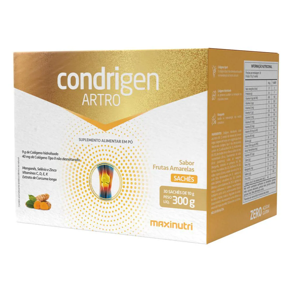 CONDRIGEN ARTRO COLáGENO TIPO 1 E 2 SACHêS FRUTAS AMARELAS MAXINUTRI