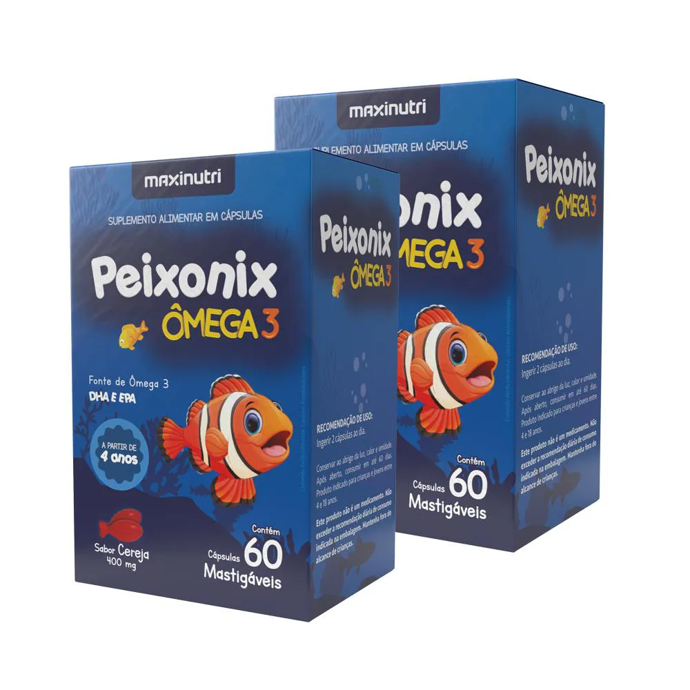 KIT 2 PEIXONIX ÔMEGA 3 MASTIGáVEL CEREJA 60 CAPS MAXINUTRI
