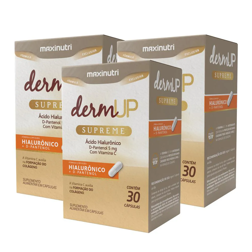 KIT 3 DERMUP SUPREME ACIDO HIALURôNICO D-PANTENOL 30 CAPS MAXINUTRI
