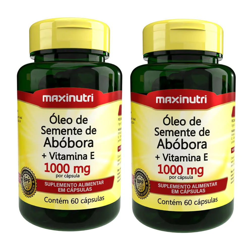 KIT 2 ÓLEO SEMENTE DE ABóBORA + VITAMINA E 60 CáPS MAXINUTRI