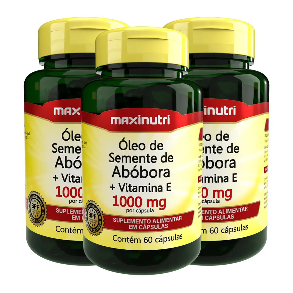 KIT 3 ÓLEO SEMENTE DE ABóBORA + VITAMINA E 60 CáPS MAXINUTRI