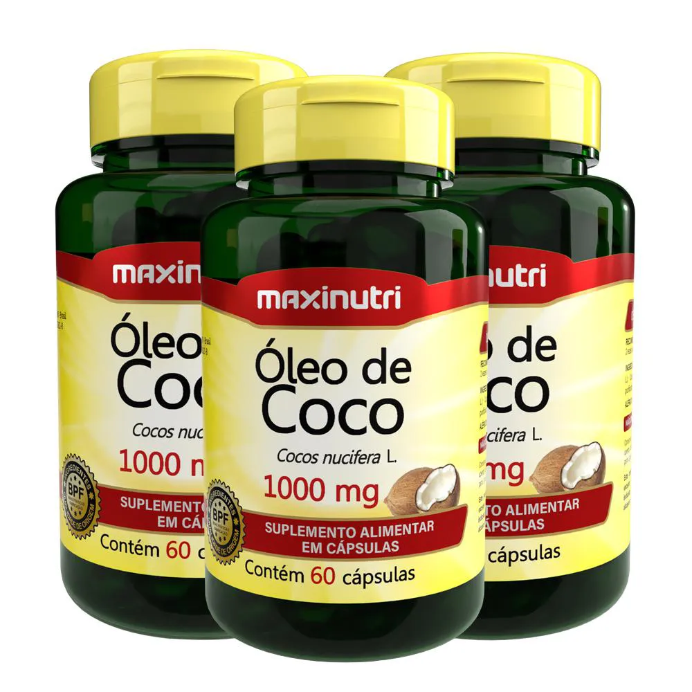 KIT 3 ÓLEO DE COCO EXTRA VIRGEM 60 CAPSULAS 1000MG MAXINUTRI