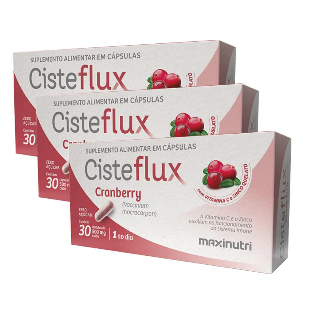 KIT 3 CISTEFLUX CRANBERRY VITAMINA C + ZINCO 30 CáPSULAS MAXINUTRI