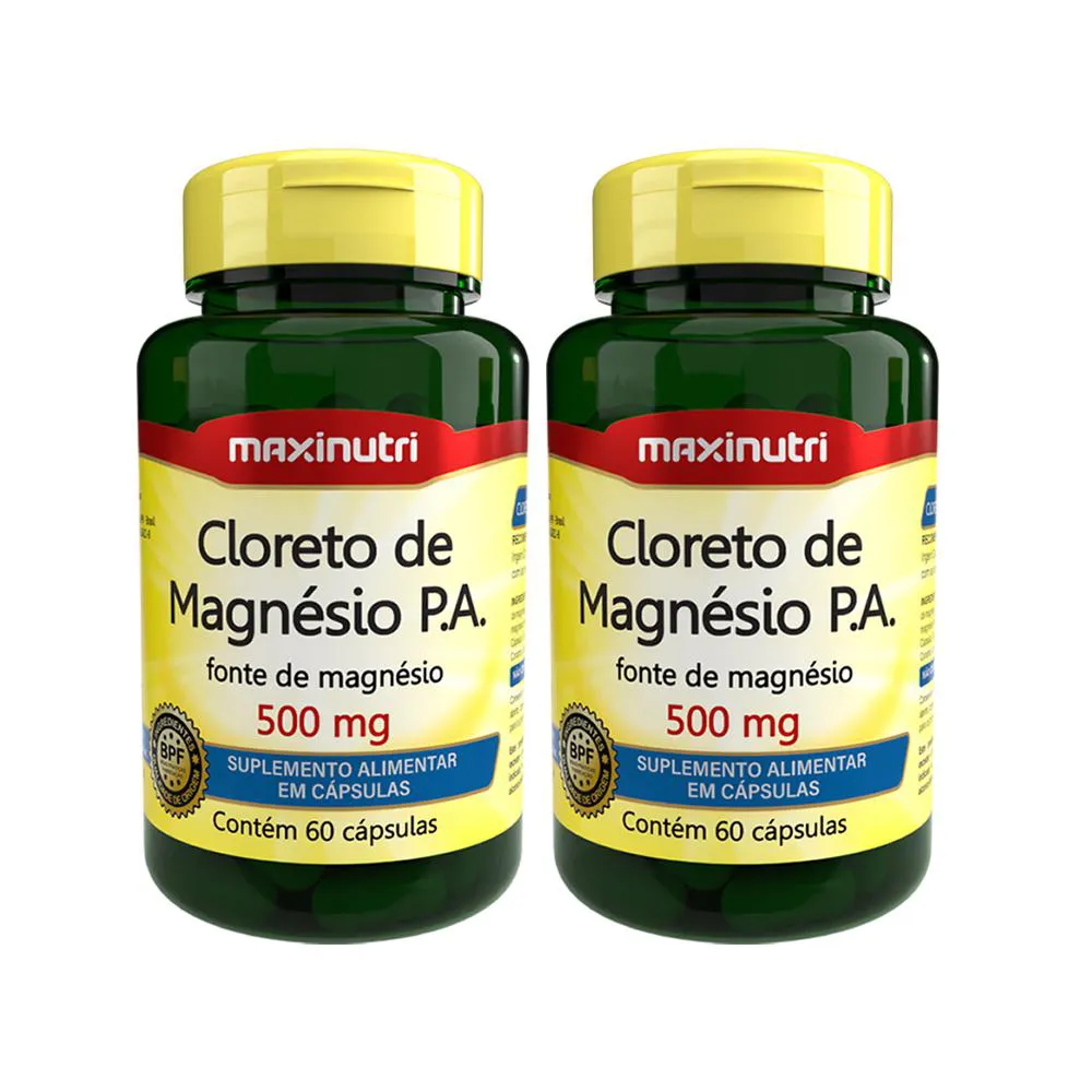 KIT 2 CLORETO DE MAGNéSIO P.A 500MG 60 CáPSULAS MAXINUTRI