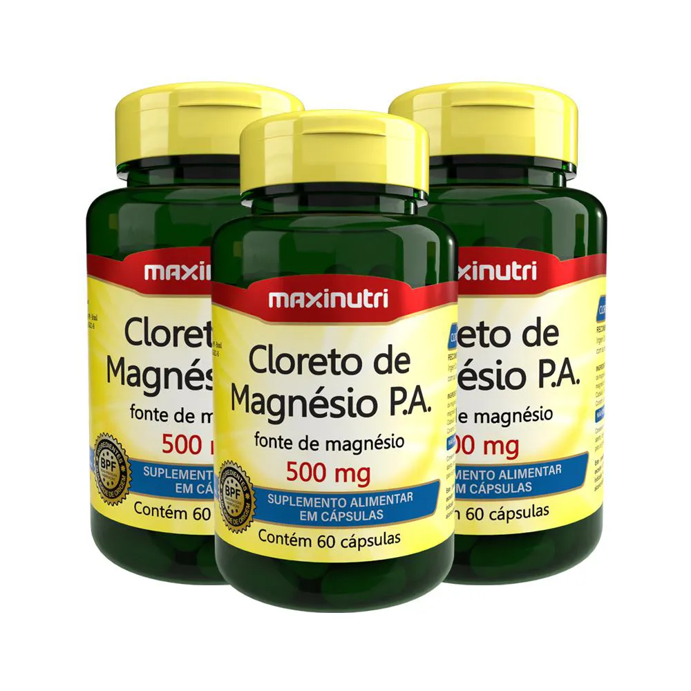 KIT 3 CLORETO DE MAGNéSIO P.A 500MG 60 CáPSULAS MAXINUTRI