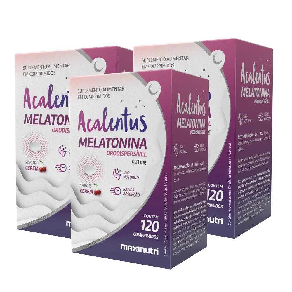 KIT 3 ACALENTUS MELATONINA ORODISPERSíVEL 120 CáPS MAXINUTRI