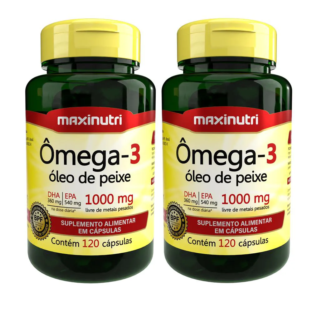 KIT 2 ÔMEGA 3 ÓLEO DE PEIXE 120 CáPSULAS 1000MG MAXINUTRI