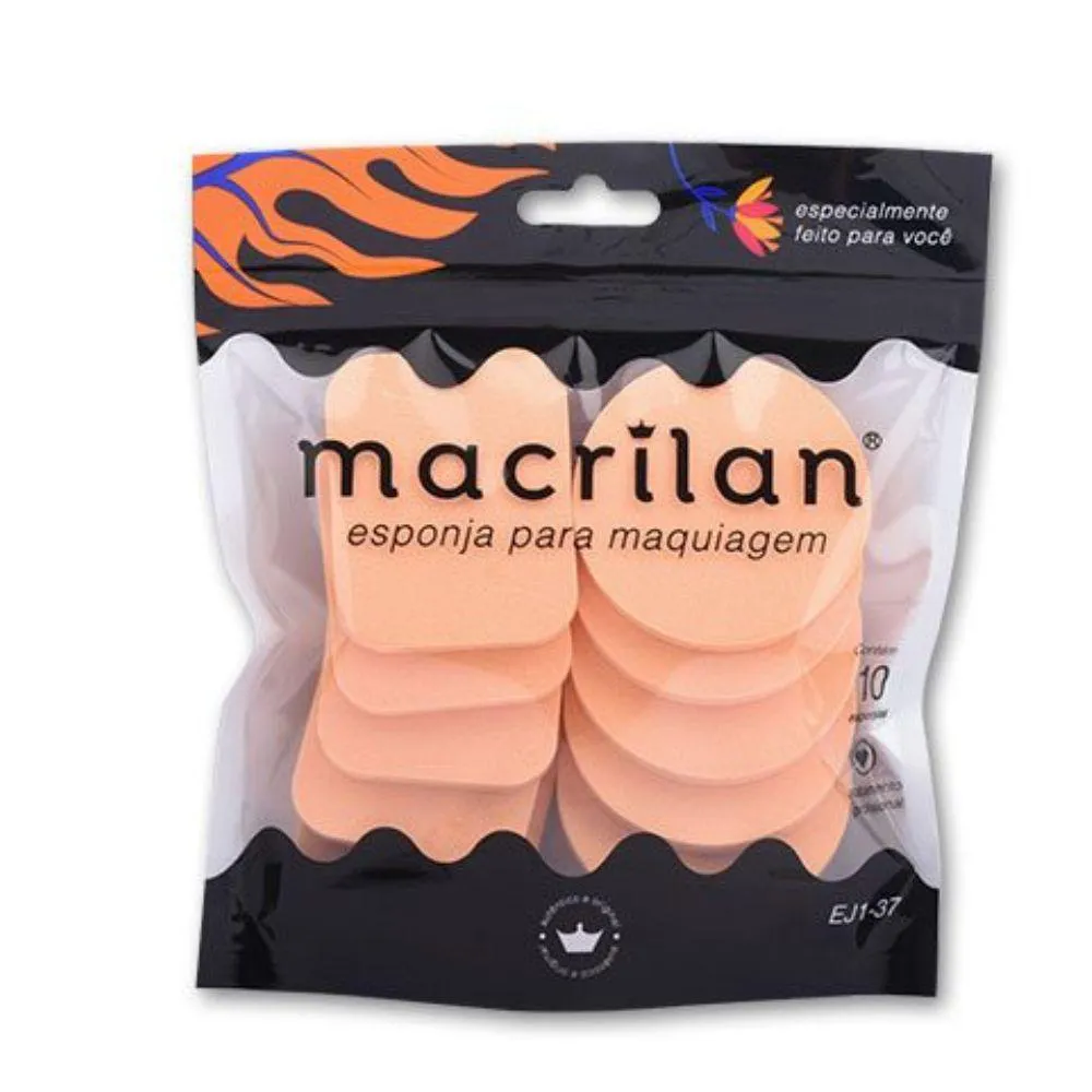 ESPONJAS PARA MAQUIAGEM COM 10 UNID REDONDO E RETANGULAR MACRILAN - EJ1-37