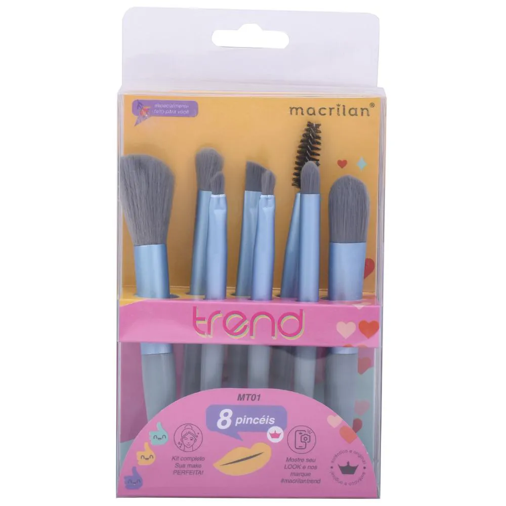 KIT COM 8 PINCéIS PARA MAQUIAGEM MACRILAN TREND - MT01 Azul