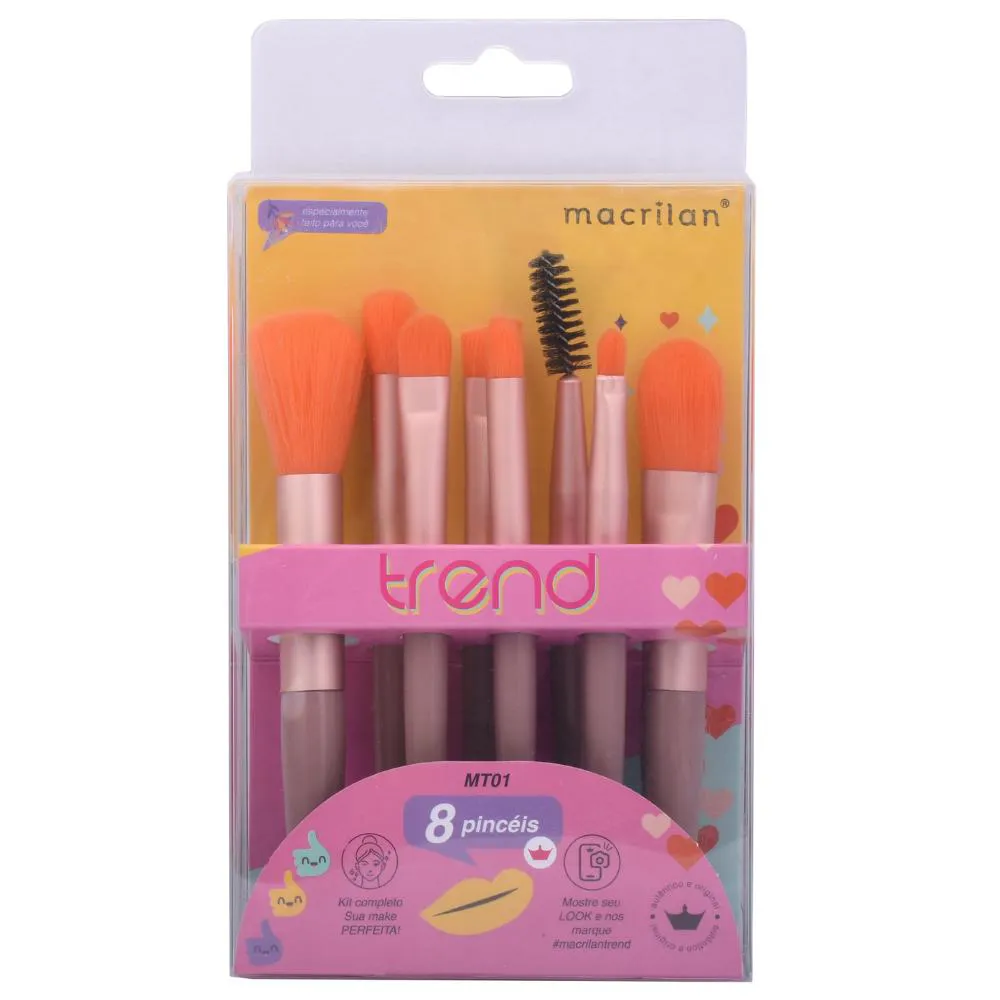 KIT COM 8 PINCéIS PARA MAQUIAGEM MACRILAN TREND - MT01 Laranja