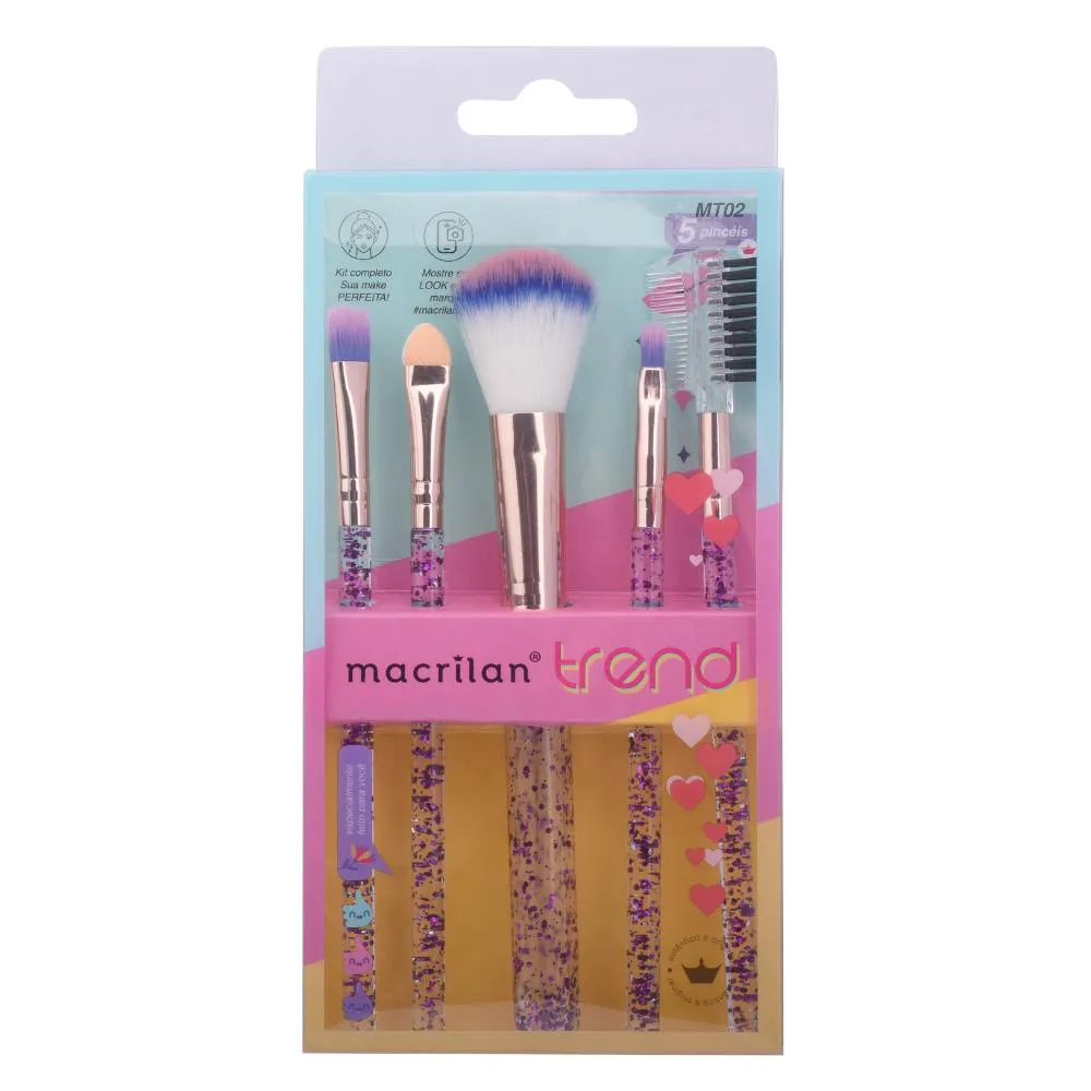 KIT COM 5 PINCéIS PARA MAQUIAGEM MACRILAN TREND - MT02 Azul