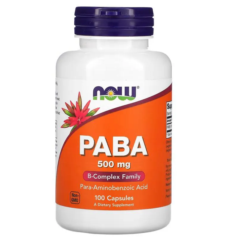 PABA ÁCIDO PARA-AMINOBENZOICO 500MG 100 CAPSULAS, NOW FOODS
