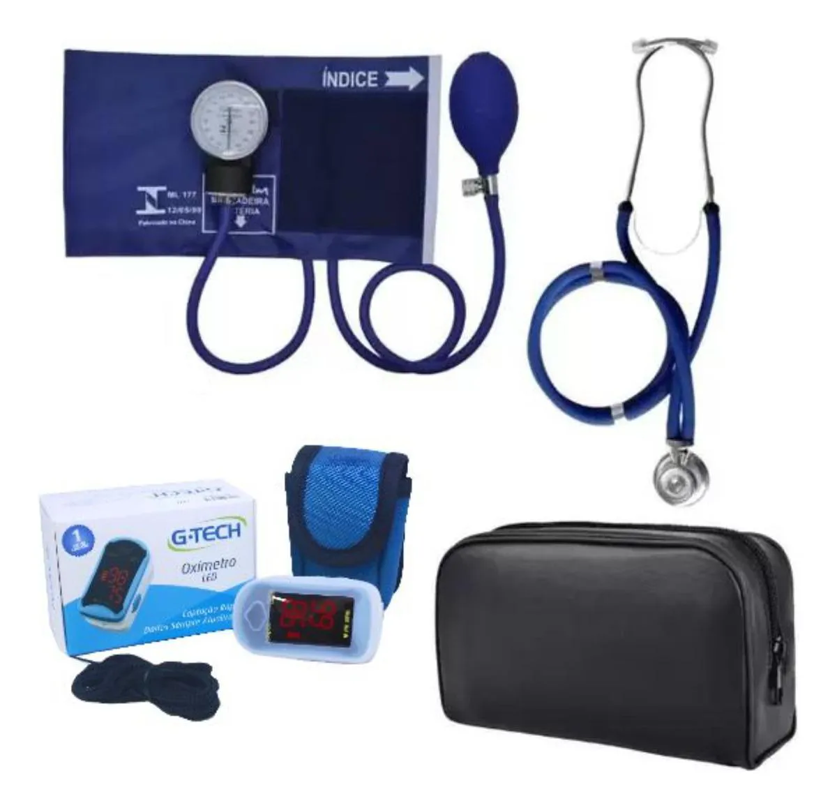 KIT ENFERMAGEM ESFIGMOMANOMETRO ESTETO OXIMETRO G-TECH Azul