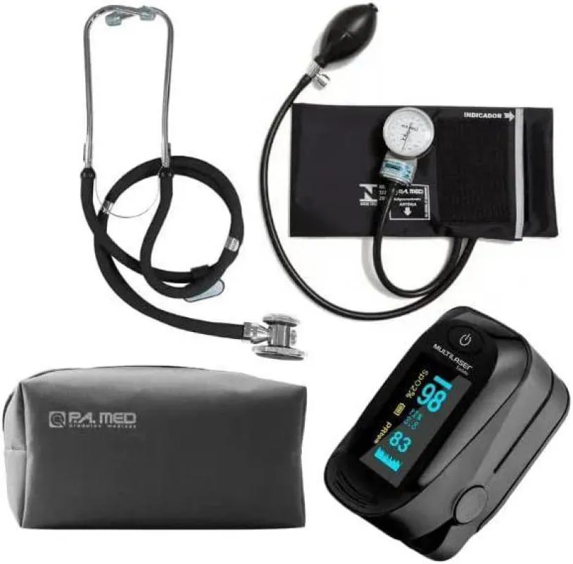 KIT ENFERMAGEM APARELHO PRESSAO ESFIG ESTETOSCOPIO COMPLETO PA MED