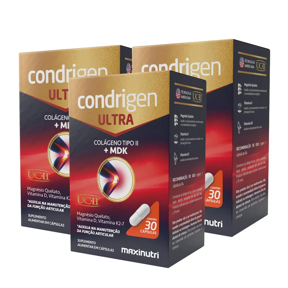 KIT 3 CONDRIGEN ULTRA COLáGENO TIPO 2 + MDK UCII 30 CáPS MAXINUTRI