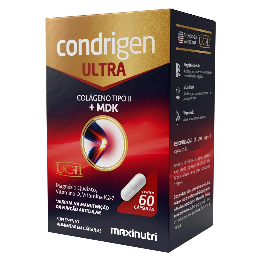 CONDRIGEN ULTRA COLáGENO NãO HIDROLISADO TIPO 2 + MDK 60 CáPS MAXINUTRI