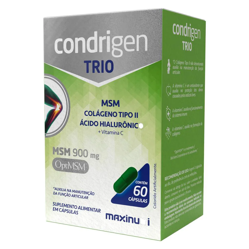 CONDRIGEN TRIO MSM COLáGENO TIPO 2 + ÁCIDO HIALURôNICO 60 CáPS MAXINUTRI