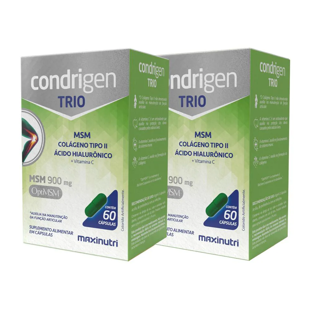 KIT 2 CONDRIGEN TRIO MSM COLáGENO TIPO 2 + ÁCIDO HIALURôNICO 60 CáPS MAXINUTRI