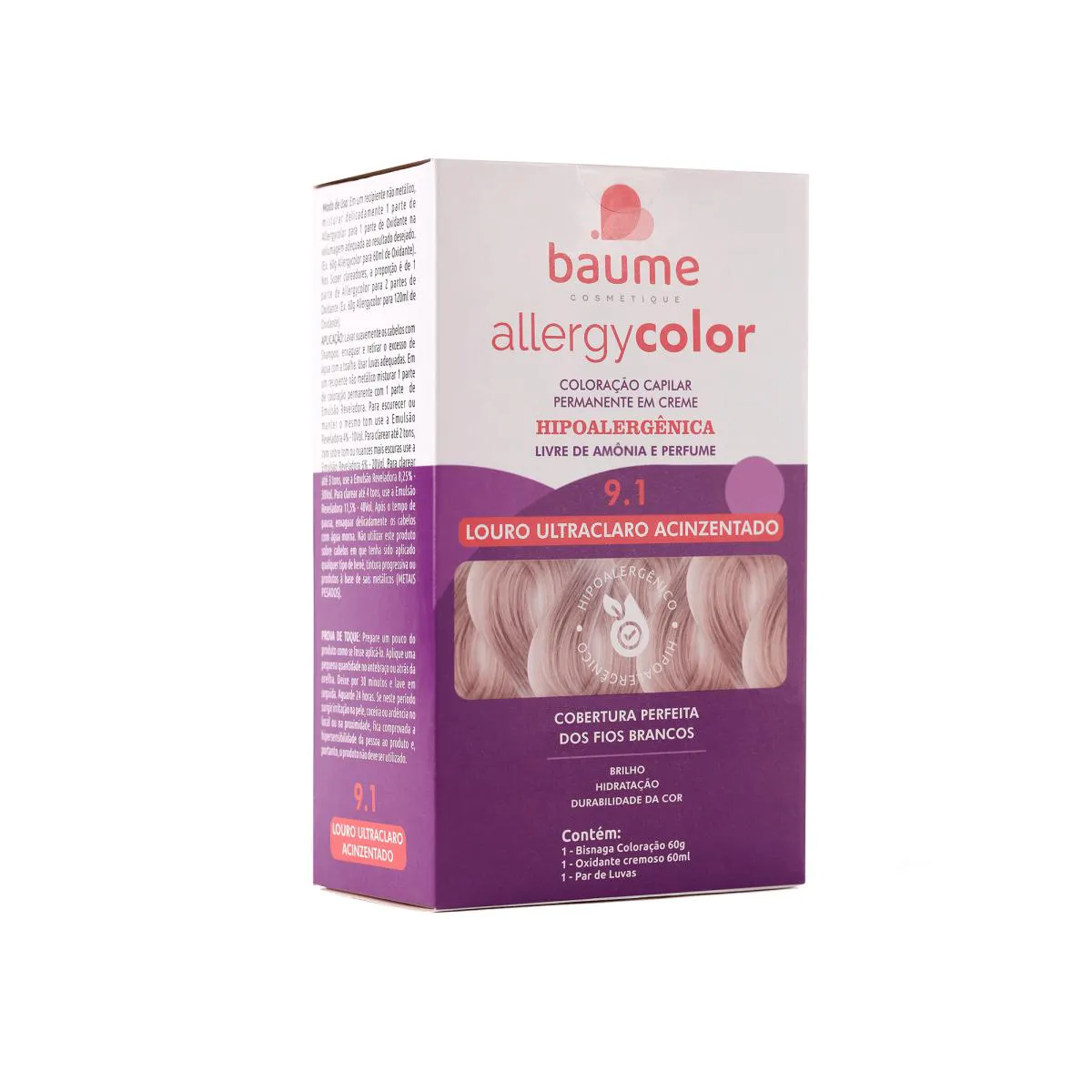 COLORAçãO HIPOALERGêNICA ALLERGYCOLOR KIT BAUME - 9.1 LOURO ULTRA CLARO ACINZENTADO