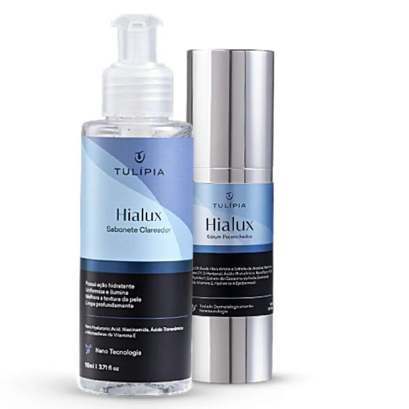 KIT HIALUX SéRUM E SABONETE FACIAL CLAREADOR, TULIPIA, àCIDO HIALURôNICO 140G