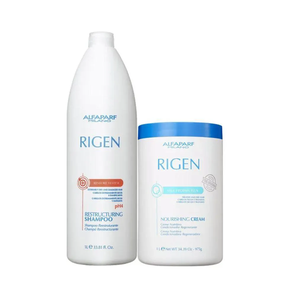 ALFAPARF RIGEN KIT SHAMPOO RESTORE RESTRUCTURING + MILK PROTEIN PLUS NOURISHING CREAM MASCARA