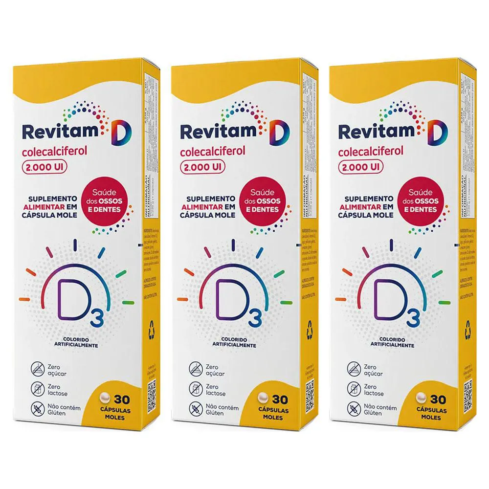 KIT 3 SUPLEMENTO REVITAM D3 2000UI 30 CáPSULAS - AVERT