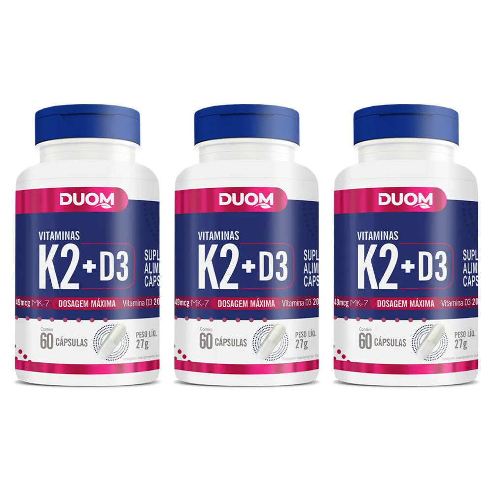 KIT 3 SUPLEMENTO VITAMíNICO DE K2 + D3 COM 60CPS - DUOM