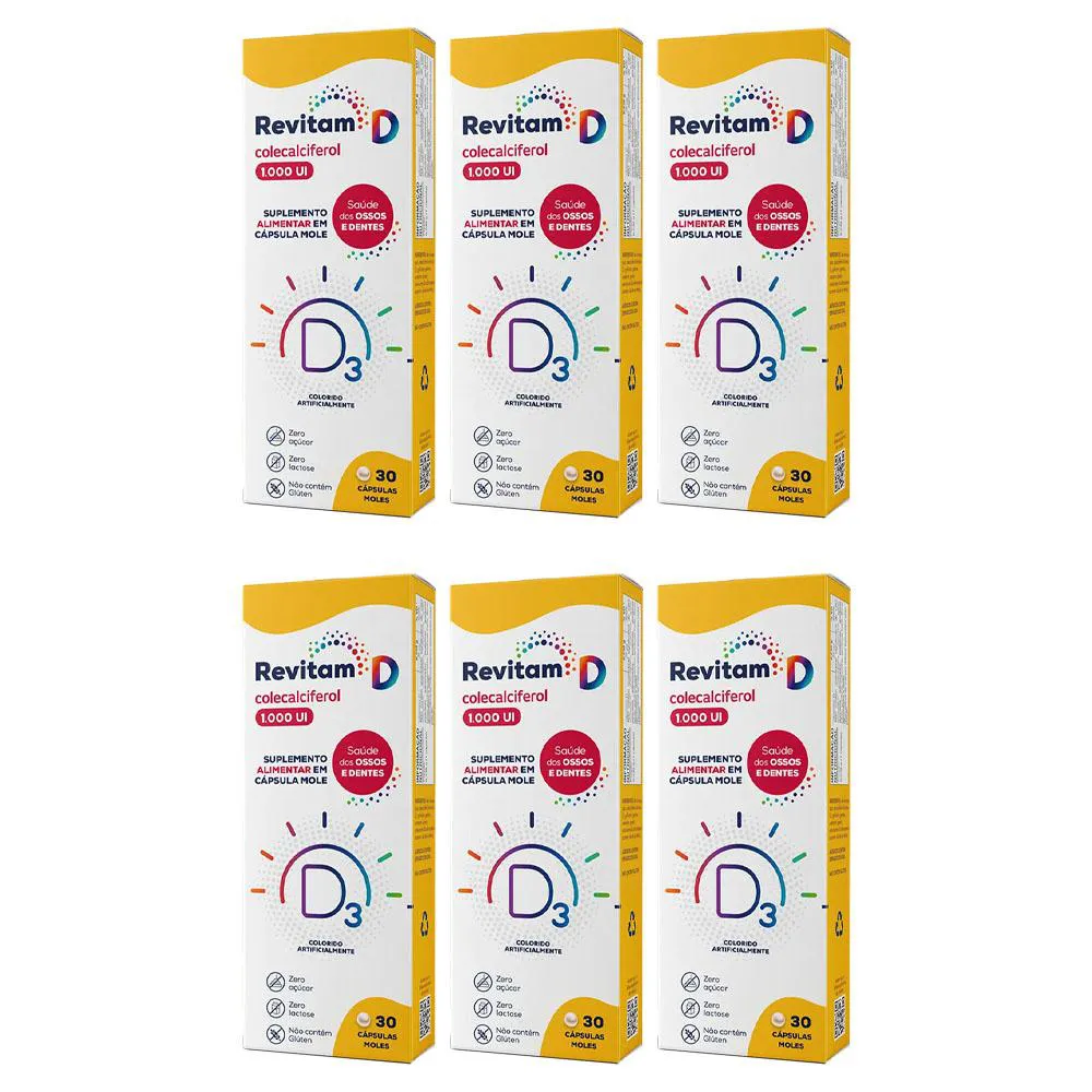 KIT 6 SUPLEMENTO REVITAM D3 1000UI 30 CáPSULAS - AVERT