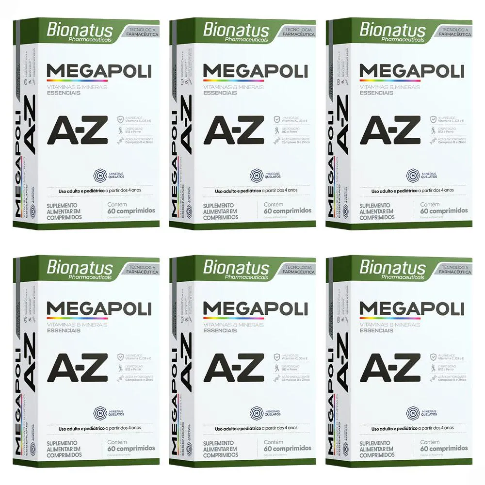KIT 6 VITAMINAS E MINERAIS MEGAPOLI AZ 60CPR - BIONATUS