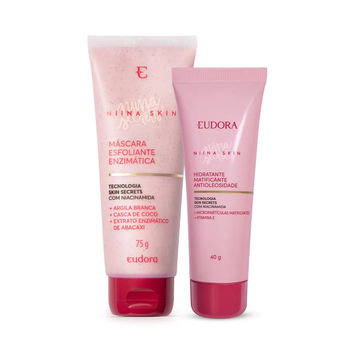 COMBO CORPO: ESFOLIANTE ENZIMáTICA 75G + HIDRATANTE MATIFICANTE ANTIOLEOSIDADE NIINA SKIN 40G