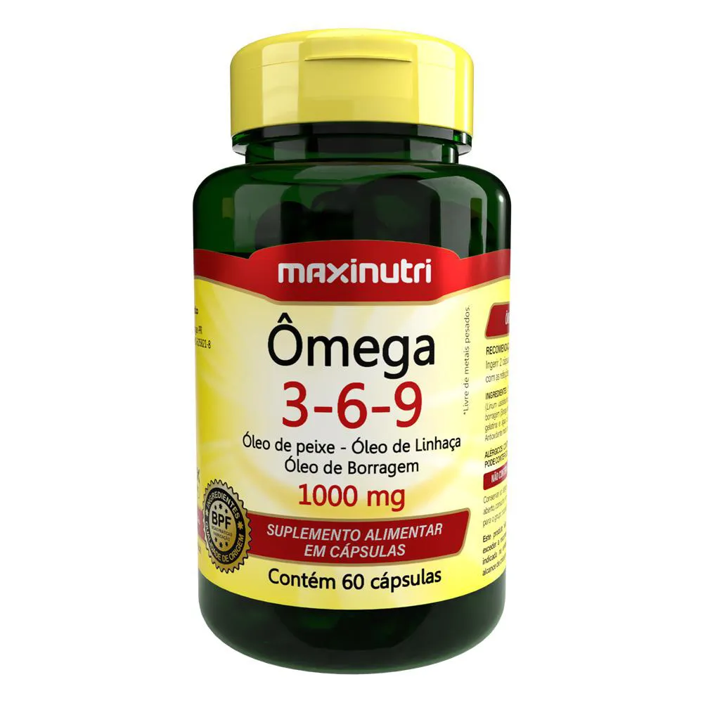 ÔMEGA 3 6 9 LINHAçA BORRAGEM VITAMINA E 1000MG 60 CáPSULAS