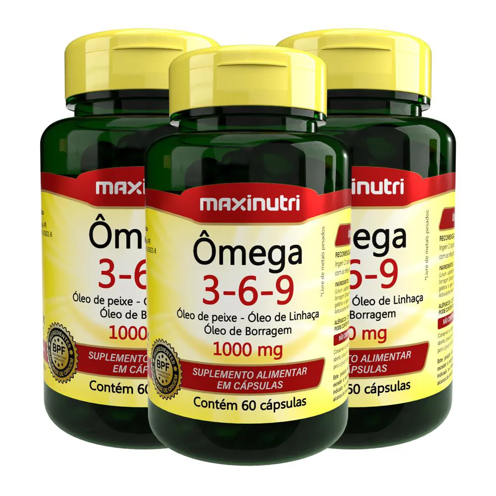 KIT 03 ÔMEGA TRIPLO 3-6-9 1000MG 60 CAPSULAS MAXINUTRI