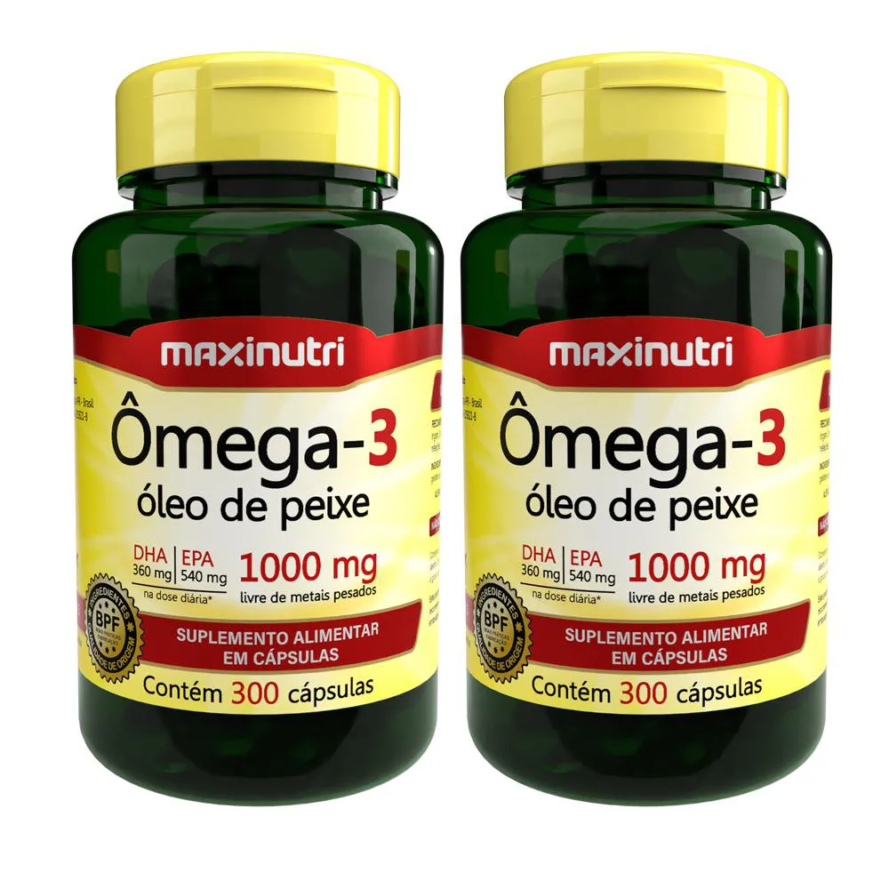KIT 2 ÔMEGA 3 ÓLEO DE PEIXE 300 CáPSULAS 1000MG MAXINUTRI