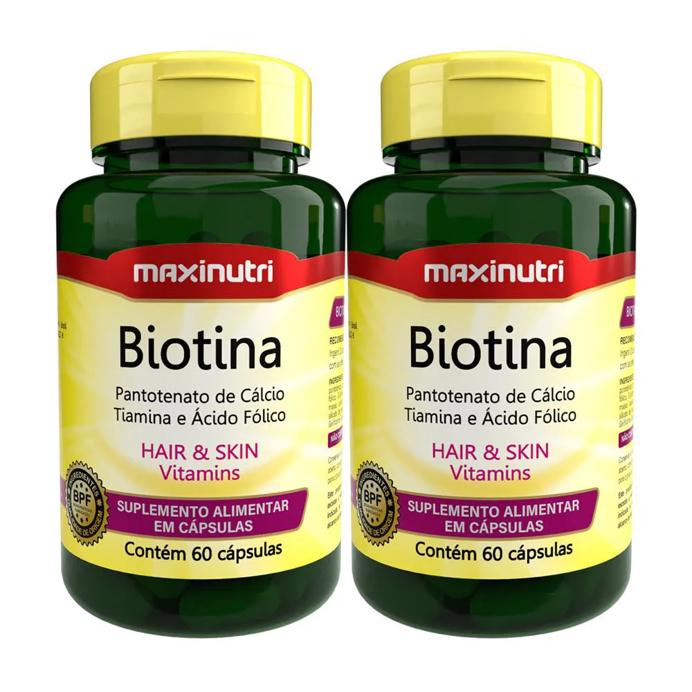 KIT 2 BIOTINA CABELO UNHAS E VITAMINAS + ACIDO FóLICO 60CAPS