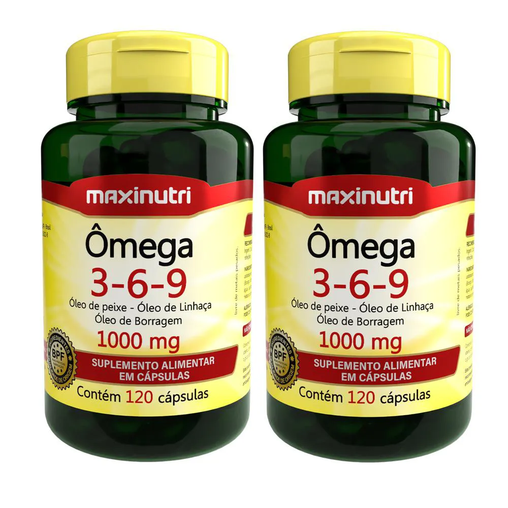 KIT 2 ÔMEGA TRIPLO 3-6-9 1000MG 120 CAPSULAS MAXINUTRI