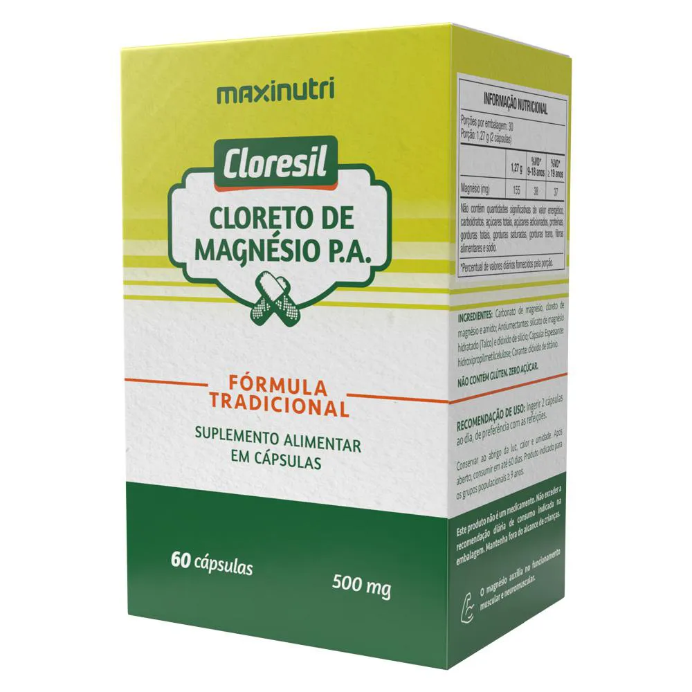 CLORESIL CLORETO MAGNéSIO P.A 500MG 60 CáPSULAS MAXINUTRI