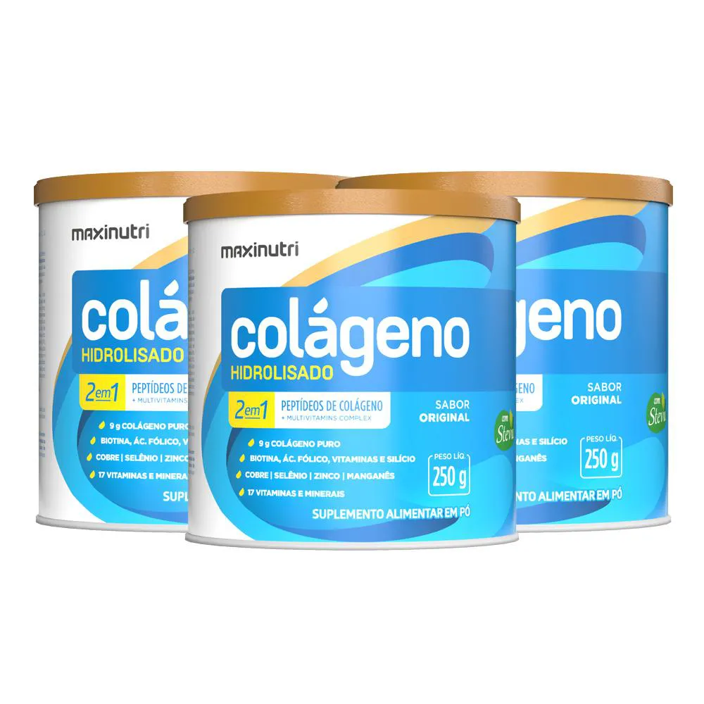 KIT 3 COLáGENO HIDROLISADO SABOR ORIGINAL LATA 250G MAXINUTRI