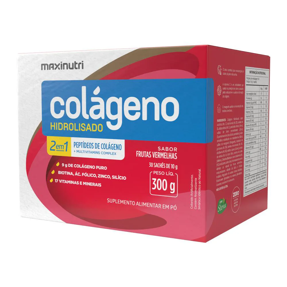 COLAGENO HIDROLISADO 30 SACHêS SABOR FRUTAS VERMELHAS MAXINUTRI