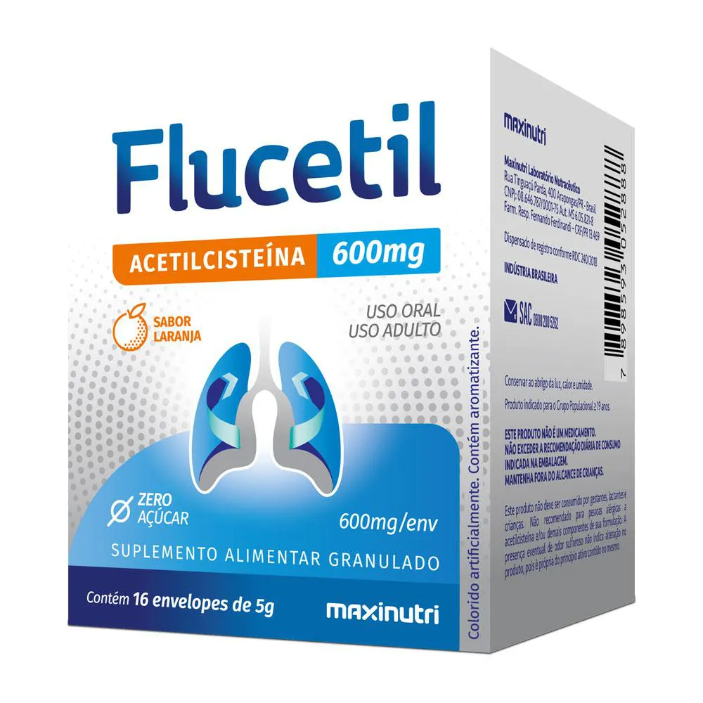 FLUCETIL ACETILCISTEíNA SACHê GRANULADO 16X5G SABOR LARANJA MAXINUTRI