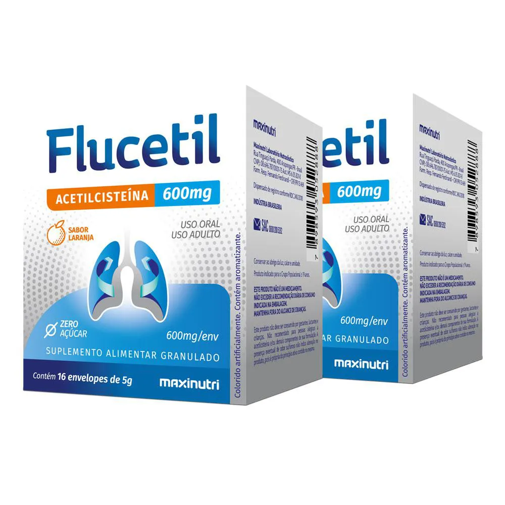 KIT 2 FLUCETIL ACETILCISTEíNA SACHê GRANULADO 16X5G SABOR LARANJA MAXINUTRI