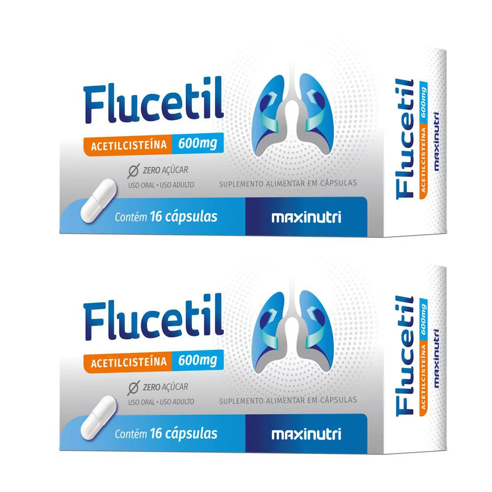 KIT 02 FLUCETIL ACETILCISTEíNA 600MG 16 CáPSULAS MAXINUTRI