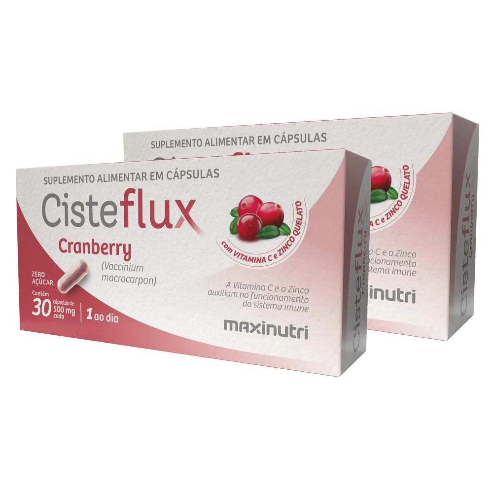 KIT 2 CISTEFLUX CRANBERRY VITAMINA C + ZINCO 30 CáPSULAS MAXINUTRI