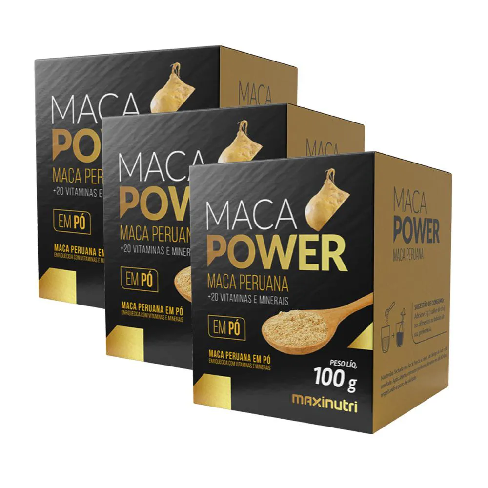 KIT 3 MACA POWER Pó 100G COM VITAMINAS E MINERAIS MAXINUTRI