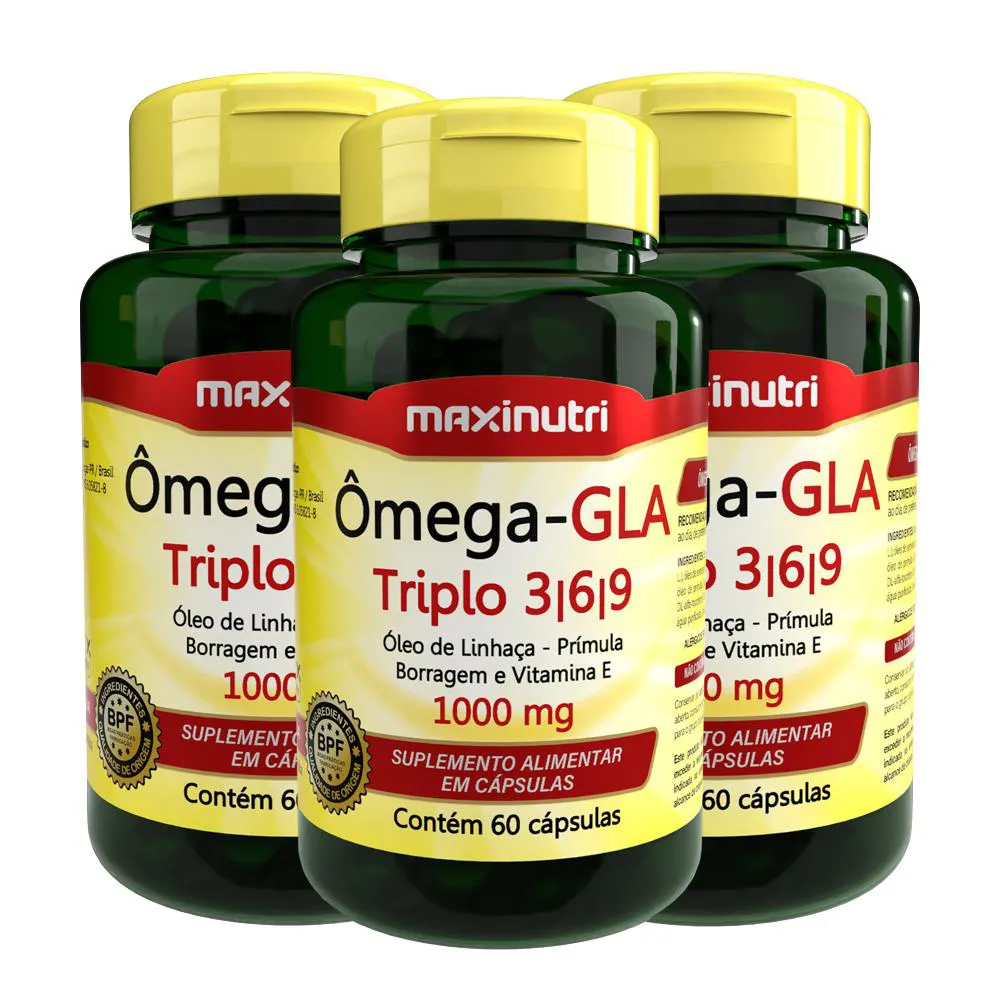 KIT 3 ÔMEGA GLA TRIPLO 3-6-9 60 CAPSULAS MAXINUTRI