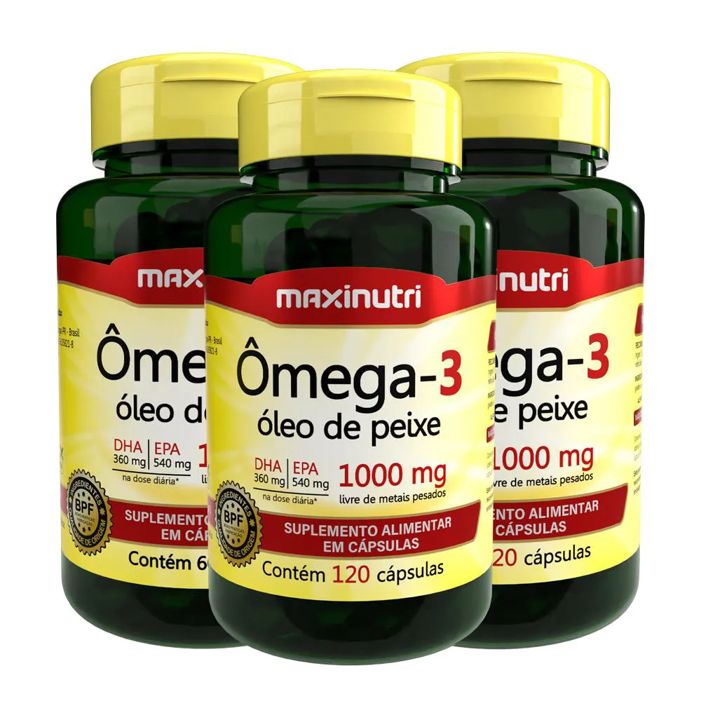 KIT 3 ÔMEGA 3 ÓLEO DE PEIXE 120 CáPSULAS 1000MG MAXINUTRI