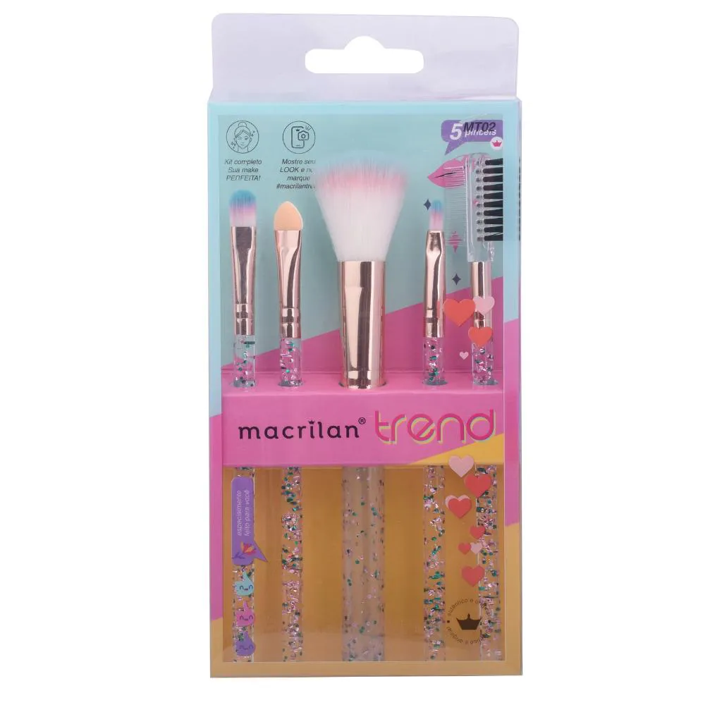 KIT COM 5 PINCéIS PARA MAQUIAGEM MACRILAN TREND - MT02 Rosa
