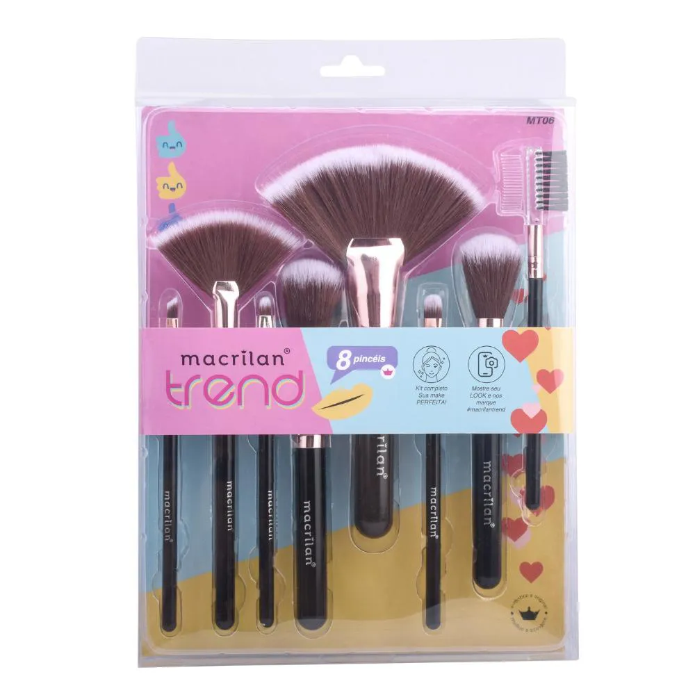 KIT COM 8 PINCEIS PARA MAGUIAGEM MACRILAN TREND - MT06