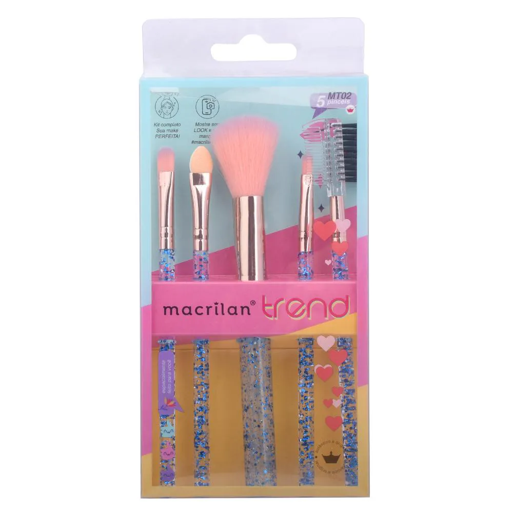 KIT COM 5 PINCéIS PARA MAQUIAGEM MACRILAN TREND - MT02 Salmão